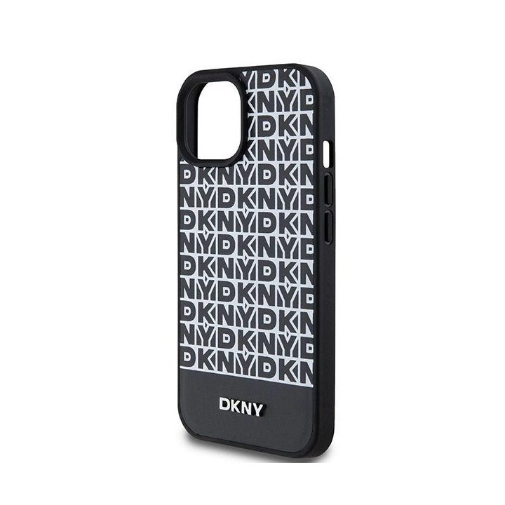 DKNY odinis dėklas su metaliniu logotipu MagSafe iPhone 15/14/13“ telefonui - juodas