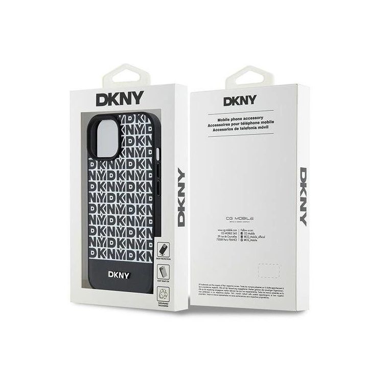 DKNY odinis dėklas su metaliniu logotipu MagSafe iPhone 15/14/13“ telefonui - juodas