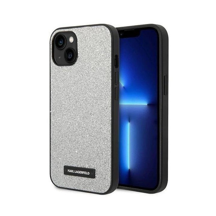 iPhone 14 Plus 6,7 kietas dėklas sidabras / sidabrinė blizganti plokštelė su logotipu