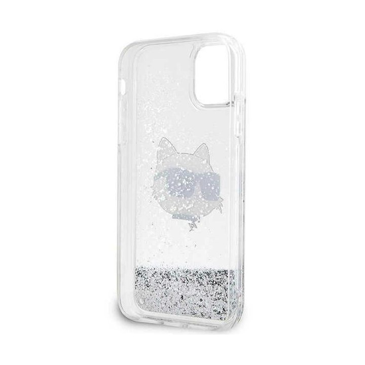iPhone 11/XR sidabrinis/sidabrinis kietas dėklas blizgučiais Choupette Head