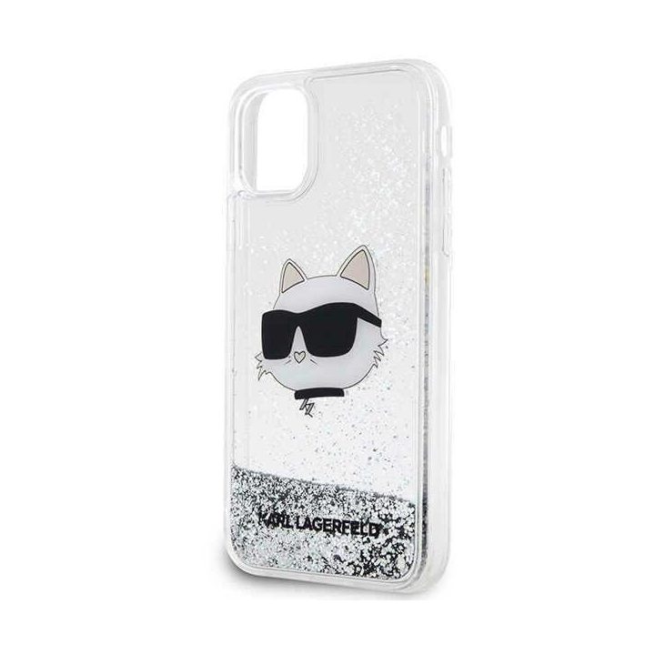 iPhone 11/XR sidabrinis/sidabrinis kietas dėklas blizgučiais Choupette Head