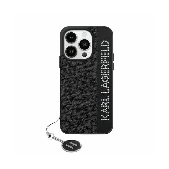 Karl Lagerfeld Saffiano deimantiniai bateliai ir pakabučių dėklas iPhone 15 Pro Max - juodas