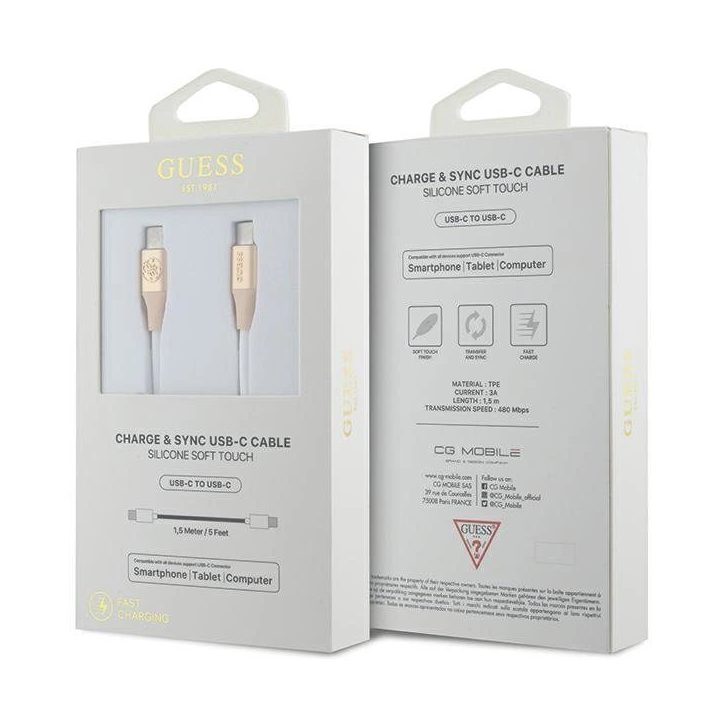 USB C laidas, 1,5 m, greitas įkrovimas, aukso spalvos