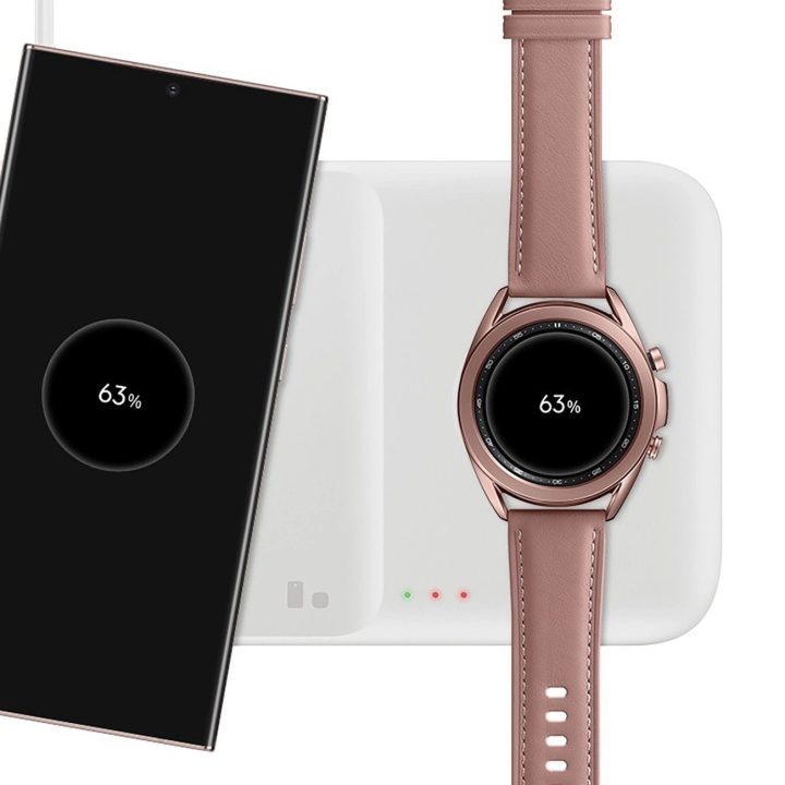 Samsung Trio EP-3in1“ indukcinis pakrovėjas telefonui / Galaxy Watch“ / Buds“ – baltas + tinklo pakrovėjas + laidas