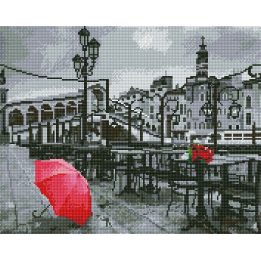 Rožės Venecijos kavinėje“ deimantinė mozaika, 40x50 cm