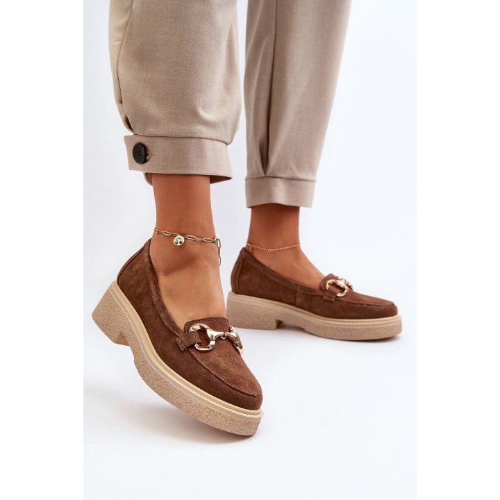 Zomšiniai moteriški mokiniai su puošyba Rudos spalvos