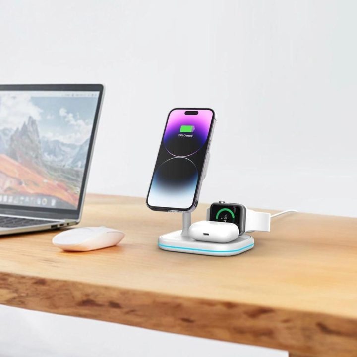 indukcinis įkroviklis su laikikliu su MagSafe išmaniajam telefonui/Apple Watch/AirPods - baltas