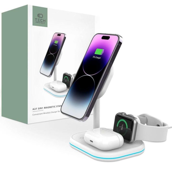 indukcinis įkroviklis su laikikliu su MagSafe išmaniajam telefonui/Apple Watch/AirPods - baltas