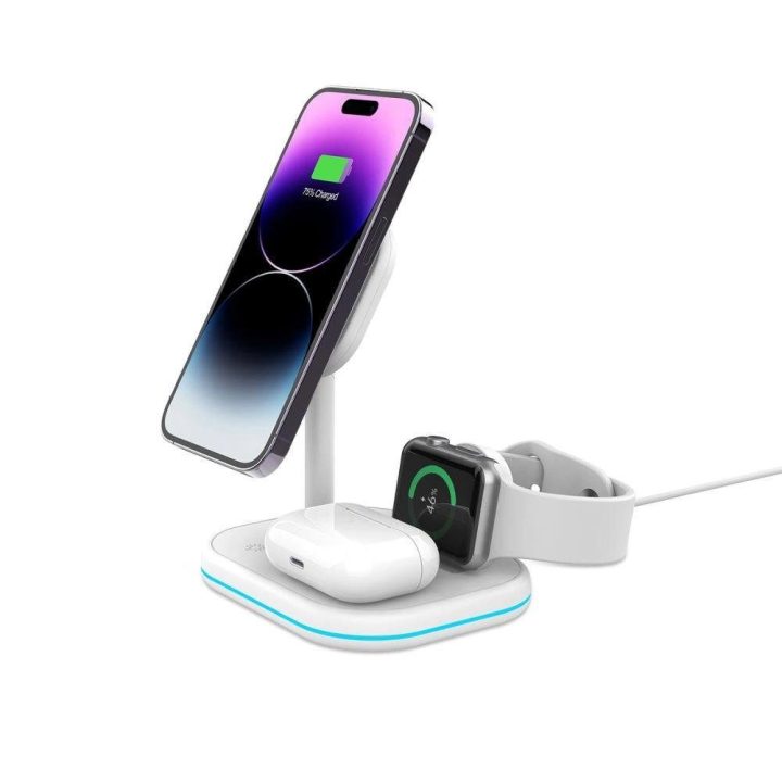 indukcinis įkroviklis su laikikliu su MagSafe išmaniajam telefonui/Apple Watch/AirPods - baltas