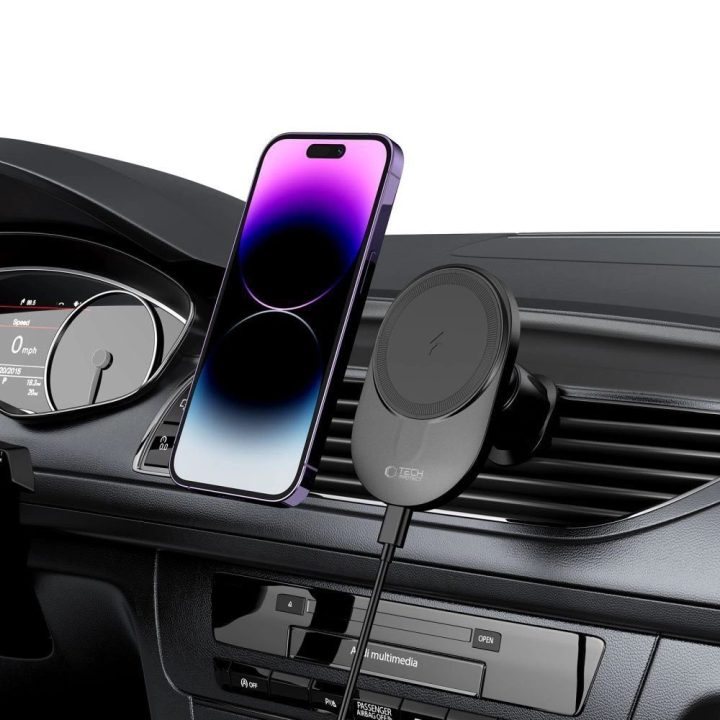 automobilio telefono laikiklis su 15W indukciniu MagSafe įkrovikliu oro angai - juodas