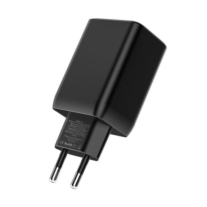 tinklo įkroviklis 2x USB A QC 3.0 – juodos spalvos