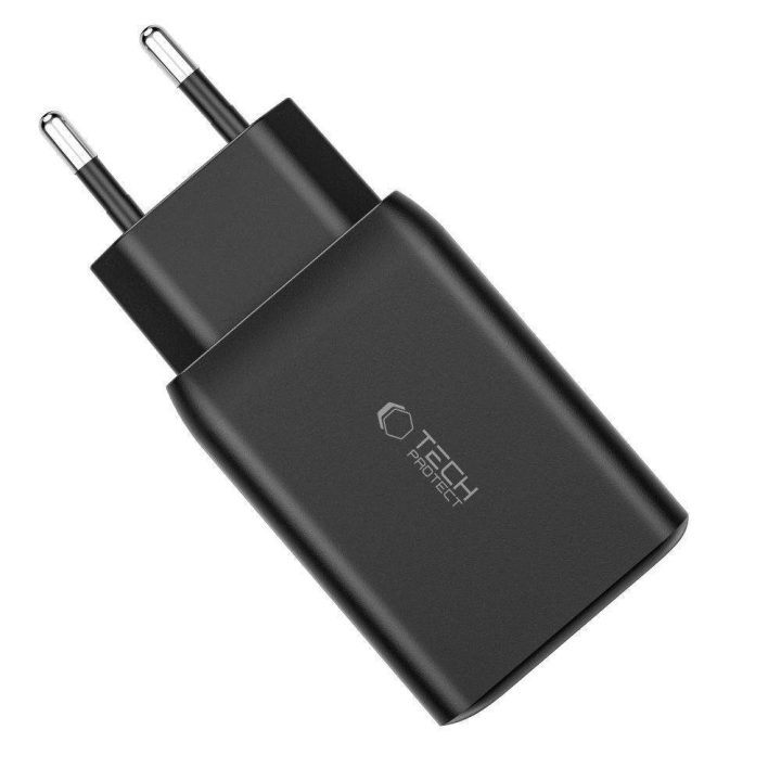 tinklo įkroviklis 2x USB A QC 3.0 – juodos spalvos