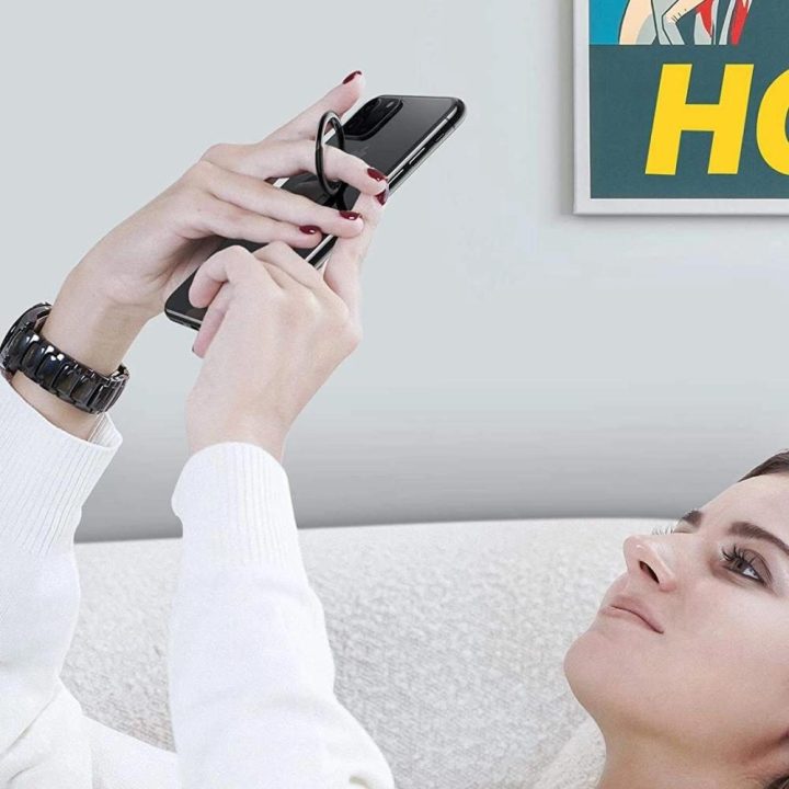 magnetinis telefono žiedo laikiklis / žiedas su stovu – juodas