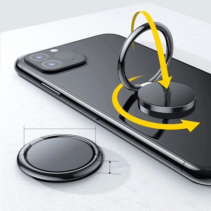 magnetinis telefono žiedo laikiklis / žiedas su stovu – juodas