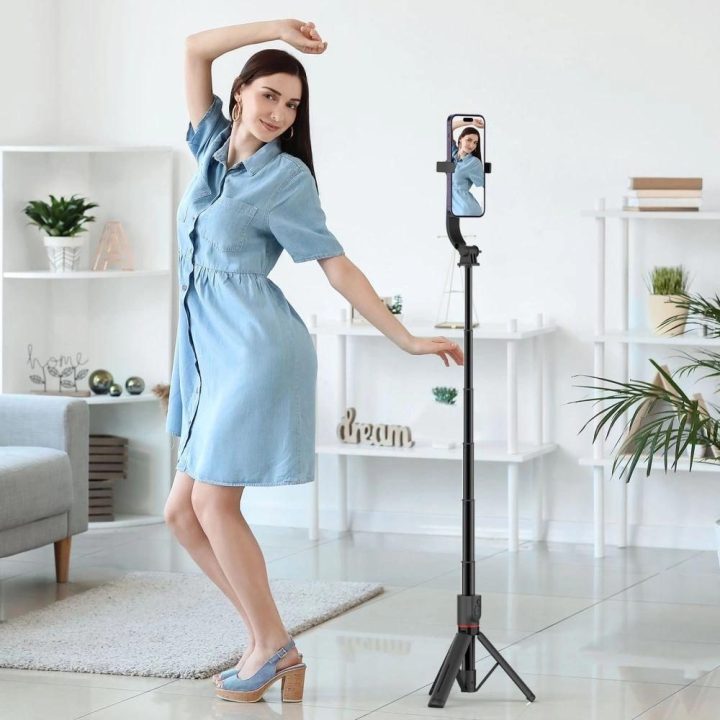 asmenukių lazda su trikojau iki 95 cm ir 360 galvute – juoda