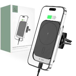 magnetinis MagSafe automobilinis laikiklis su 15W indukciniu įkrovikliu oro angai - juodas