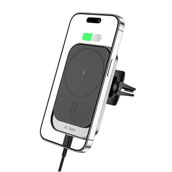 magnetinis MagSafe automobilinis laikiklis su 15W indukciniu įkrovikliu oro angai - juodas
