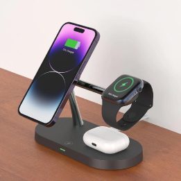 indukcinis kroviklis išmaniajam telefonui / ausinėms / išmaniajam laikrodžiui – juodas