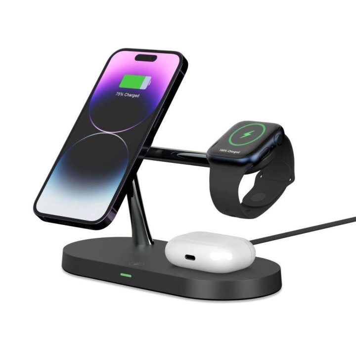 indukcinis kroviklis išmaniajam telefonui / ausinėms / išmaniajam laikrodžiui – juodas