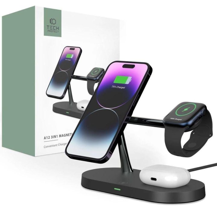 indukcinis kroviklis išmaniajam telefonui / ausinėms / išmaniajam laikrodžiui – juodas