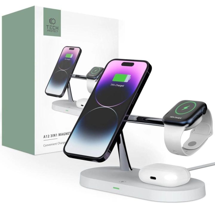 indukcinis kroviklis išmaniajam telefonui / ausinėms / išmaniajam laikrodžiui – baltas