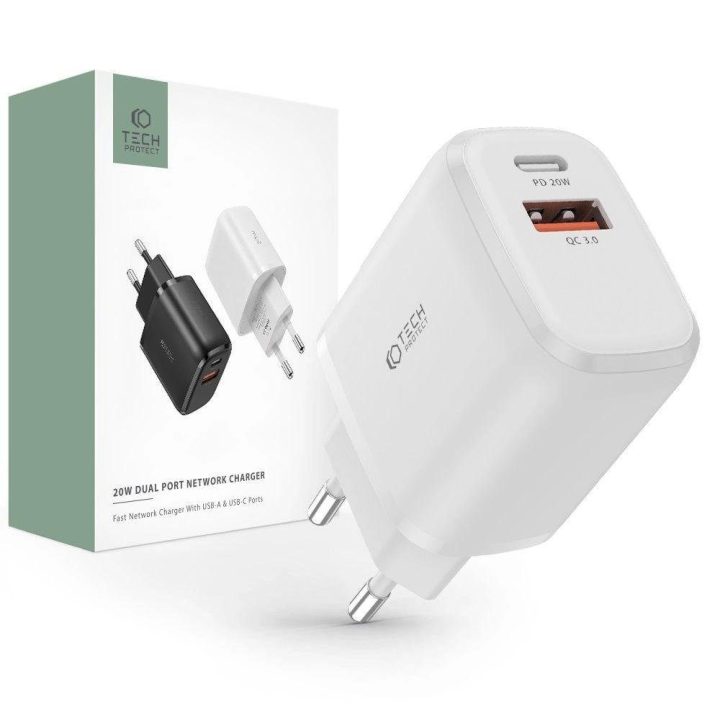 C20W USB A QC 3.0 tinklo kroviklis - baltas