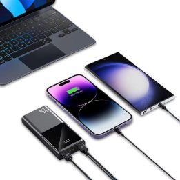 20000mAh 22,5W nešiojama baterija su 2 USB A kabeliu - pilkos spalvos