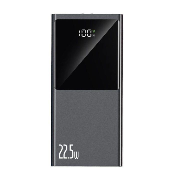 20000mAh 22,5W nešiojama baterija su 2 USB A kabeliu - pilkos spalvos