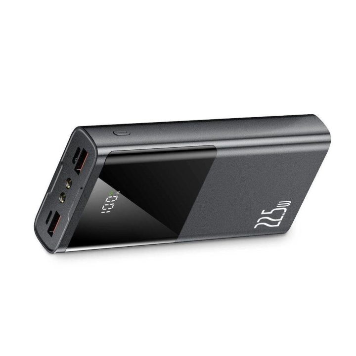 20000mAh 22,5W nešiojama baterija su 2 USB A kabeliu - pilkos spalvos