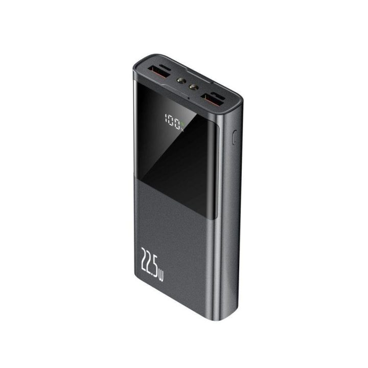 20000mAh 22,5W nešiojama baterija su 2 USB A kabeliu - pilkos spalvos