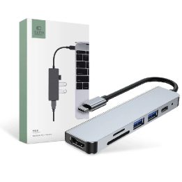 HUB V4 6in1 USB C / HDMI / micro SD / TF / SD kortelių skaitytuvas - pilkas