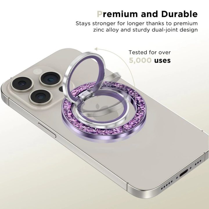 magnetinis laikiklis / žiedas su MagSafe - violetinis su kristalais
