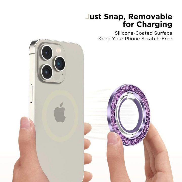 magnetinis laikiklis / žiedas su MagSafe - violetinis su kristalais