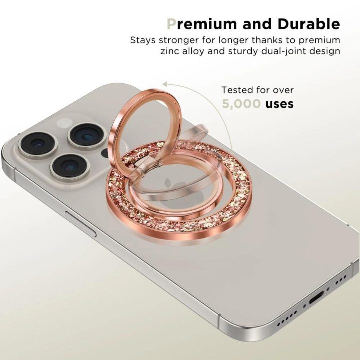 magnetinis laikiklis / žiedas su MagSafe“ – rožinis su kristalais