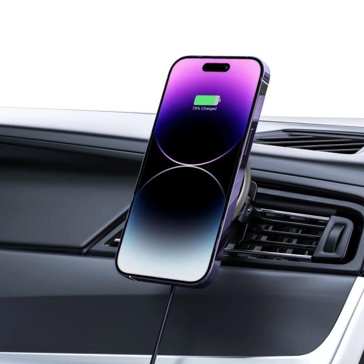 telefono laikiklis automobiliui su 15W MagSafe indukciniu įkrovikliu, tvirtinamas ant oro angos – juodos spalvos