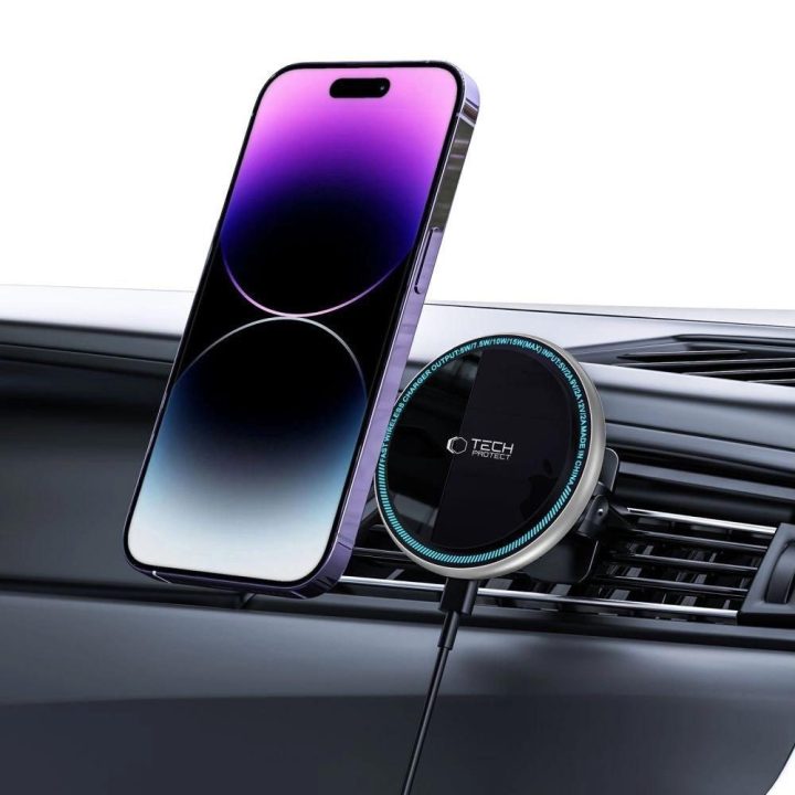telefono laikiklis automobiliui su 15W MagSafe indukciniu įkrovikliu, tvirtinamas ant oro angos – juodos spalvos