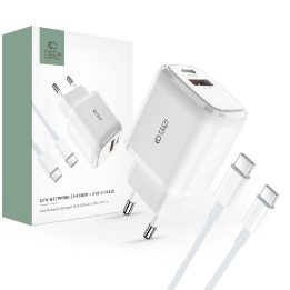 tinklo įkroviklis su USB C kabeliu – baltos spalvos