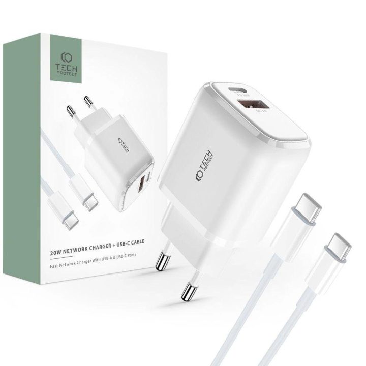 tinklo įkroviklis su USB C kabeliu – baltos spalvos