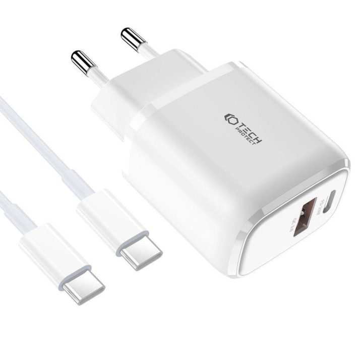 tinklo įkroviklis su USB C kabeliu – baltos spalvos