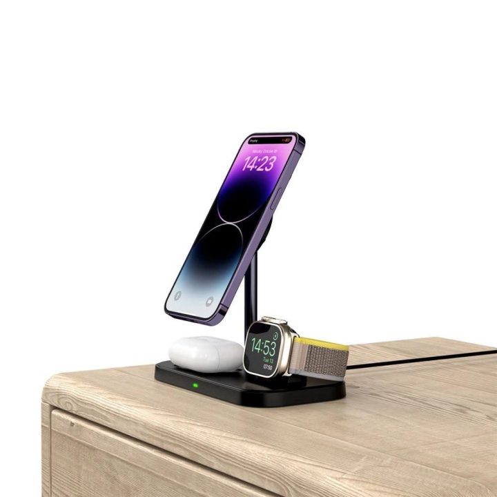 indukcinis įkroviklis su 3in1 MagSafe stovu išmaniajam telefonui / Apple Watch / AirPods - juodas