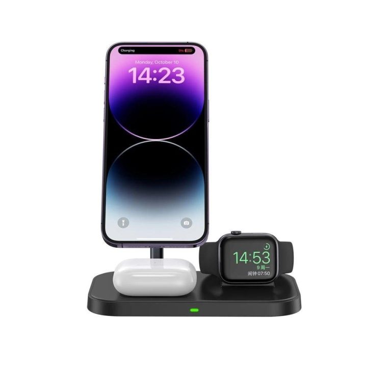 indukcinis įkroviklis su 3in1 MagSafe stovu išmaniajam telefonui / Apple Watch / AirPods - juodas