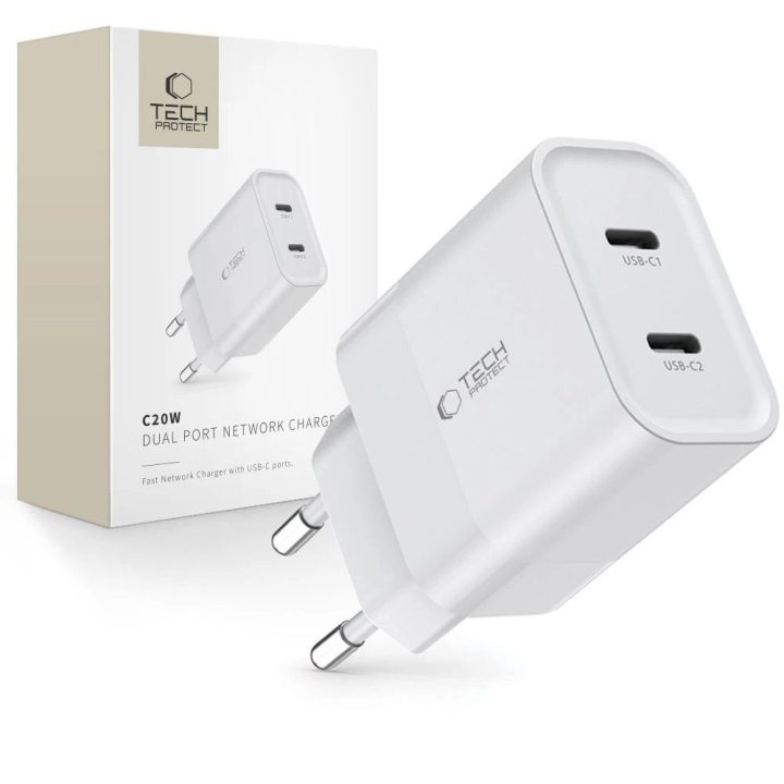 pakrovėjas 2x USB-C PD 20W - baltas