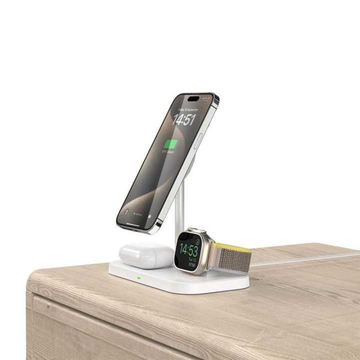 įkroviklis su 3in1 MagSafe stovu išmaniajam telefonui / Apple Watch / AirPods - baltas