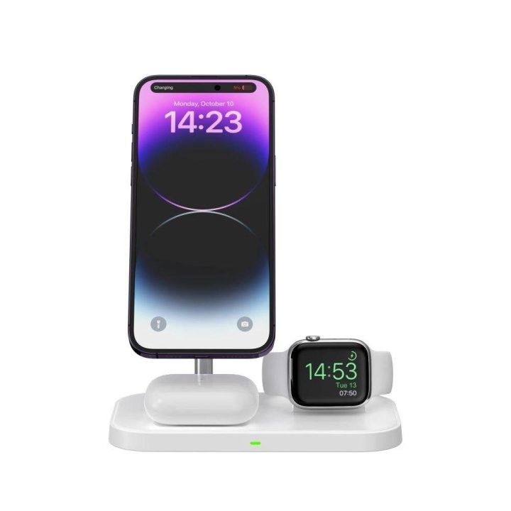 įkroviklis su 3in1 MagSafe stovu išmaniajam telefonui / Apple Watch / AirPods - baltas