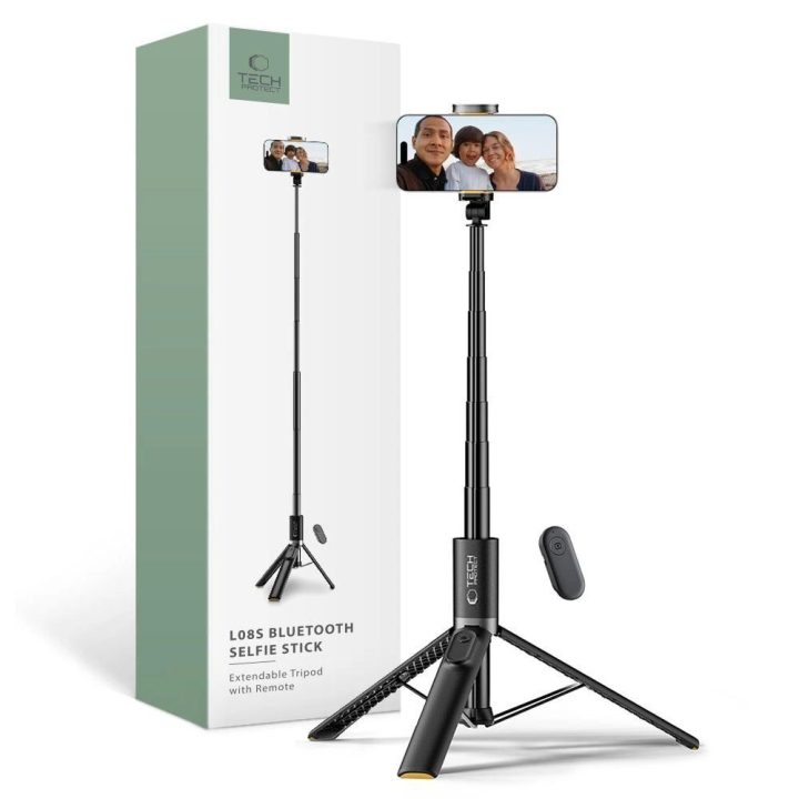 Bluetooth“ asmenukių lazda su nuotoliniu valdymu, trikojis iki 141 cm – juoda