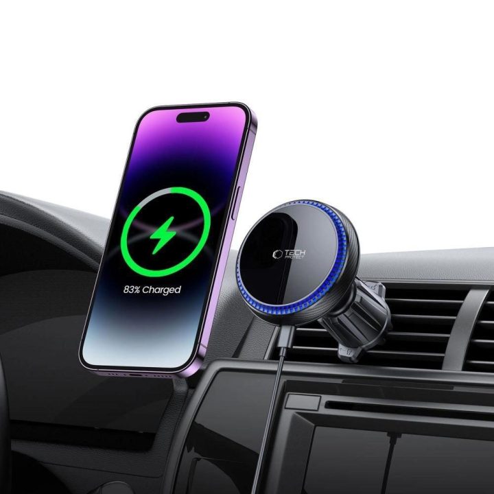 automobilio telefono laikiklis su MagSafe 15W indukciniu įkrovikliu oro angai - juodos spalvos