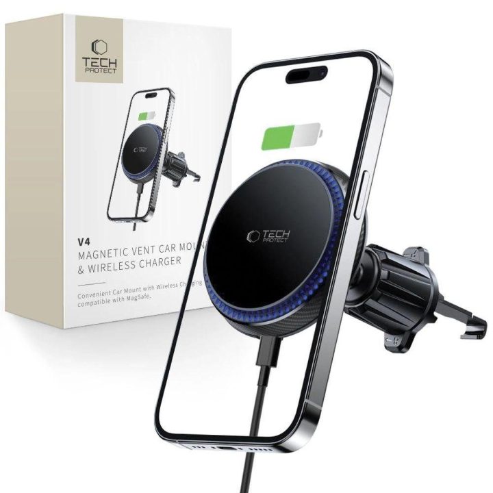 automobilio telefono laikiklis su MagSafe 15W indukciniu įkrovikliu oro angai - juodos spalvos
