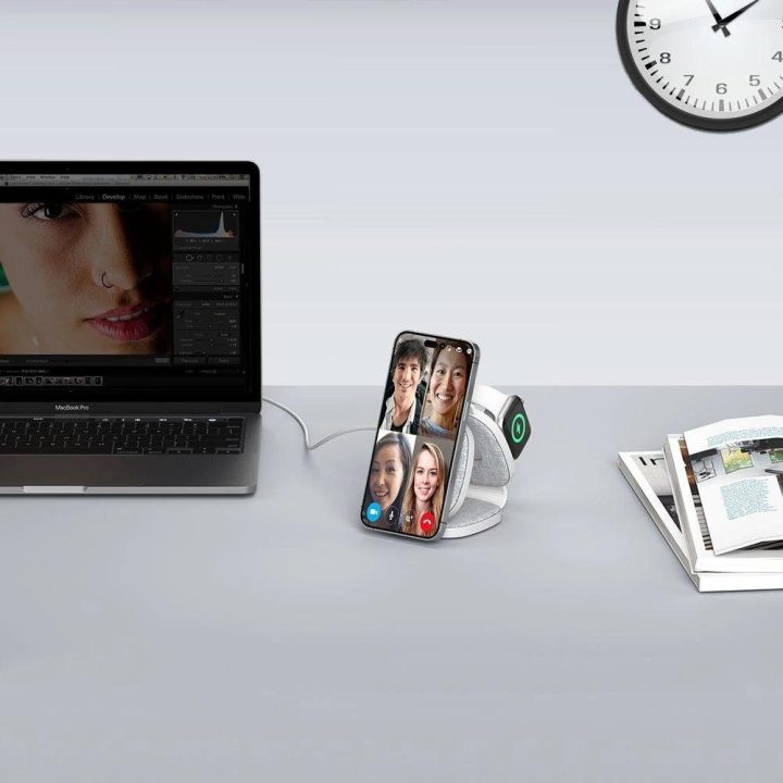 indukcinis įkroviklis su MagSafe išmaniesiems telefonams / Apple Watch / AirPods - pilkas