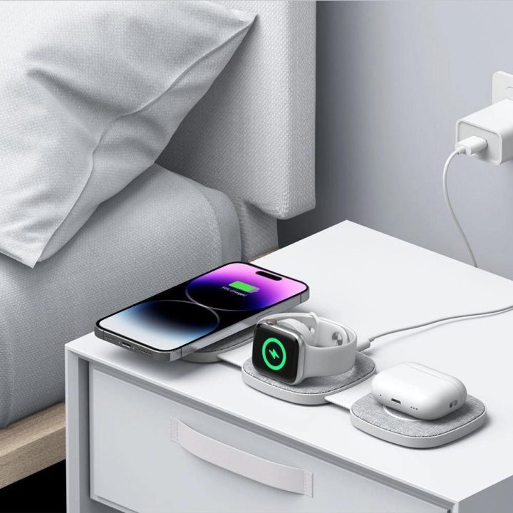 indukcinis įkroviklis su MagSafe išmaniesiems telefonams / Apple Watch / AirPods - pilkas