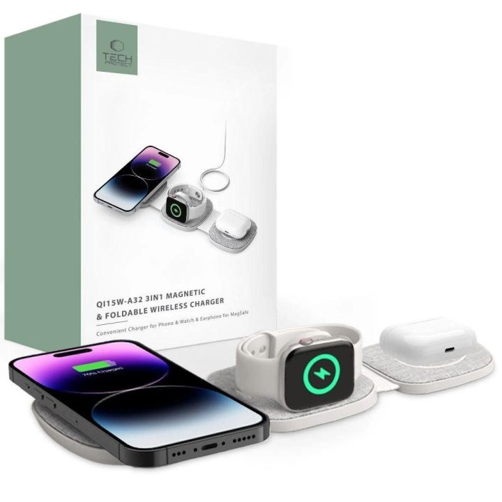 indukcinis įkroviklis su MagSafe išmaniesiems telefonams / Apple Watch / AirPods - pilkas
